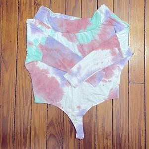 Tied Died Open Shoulder Bodysuit
